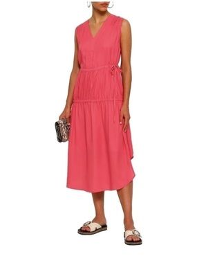 DKNY Gathered Crepe De Chine Midi Dress Coral